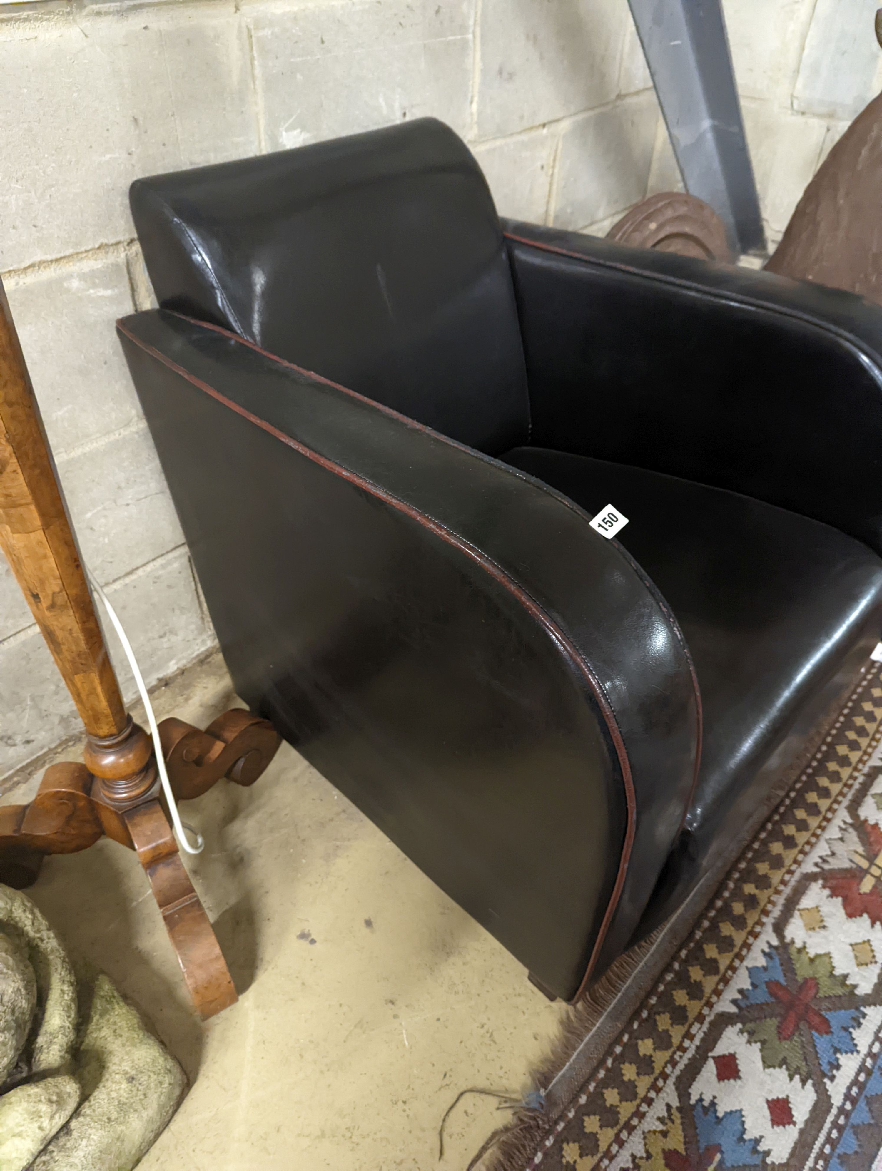 An Art Deco style black leather club chair, width 73cm, depth 80cm, height 78cm